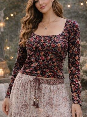 NATURAL LIFE Velvet Multi Floral Long Sleeve Top